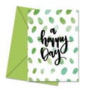 Postal de Aniversário com Folhas Verdes "A Happy Day" | Cucawik