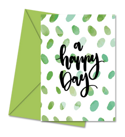 Postal de Aniversário com Folhas Verdes "A Happy Day" | Cucawik