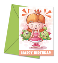 Postal de Aniversário com Princesa e Dragões "Happy Birthday" | Cucawik