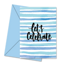 Postal de Aniversário com Riscas Azuis "Let's Celebrate" | Cucawik