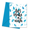 Postal de Aniversário com Folhas Azuis "Let's Make a Wish" | Cucawik