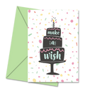 Postal de Aniversário com Bolinhas Coloridas e Bolo "Make a Wish" | Cucawik