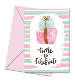 Postal de Aniversário com Presente "Time to Celebrate" | Cucawik
