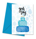 Postal de Aniversário com Bolo Azul "Your Day" | Cucawik