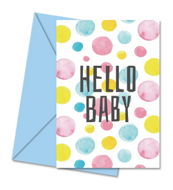 Postal de Chá de Bebé com Bolas Coloridas "Hello Baby" | Cucawik