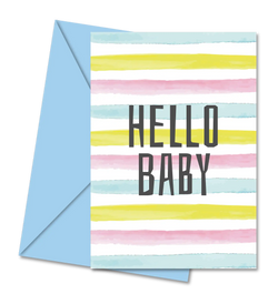 Postal de Chá de Bebé com Riscas Coloridas "Hello Baby" | Cucawik