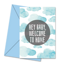 Postal de Chá de Bebé com Nuvens Azuis "Hey Baby Welcome to Home" | Cucawik