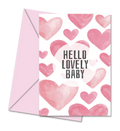 Postal de Chá de Bebé com Corações Rosa "Hello Lovely Baby" | Cucawik