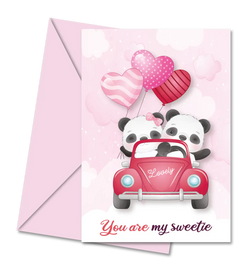 Postal de Namorados com Pandas no Carro "You are My Sweetie" | Cucawik