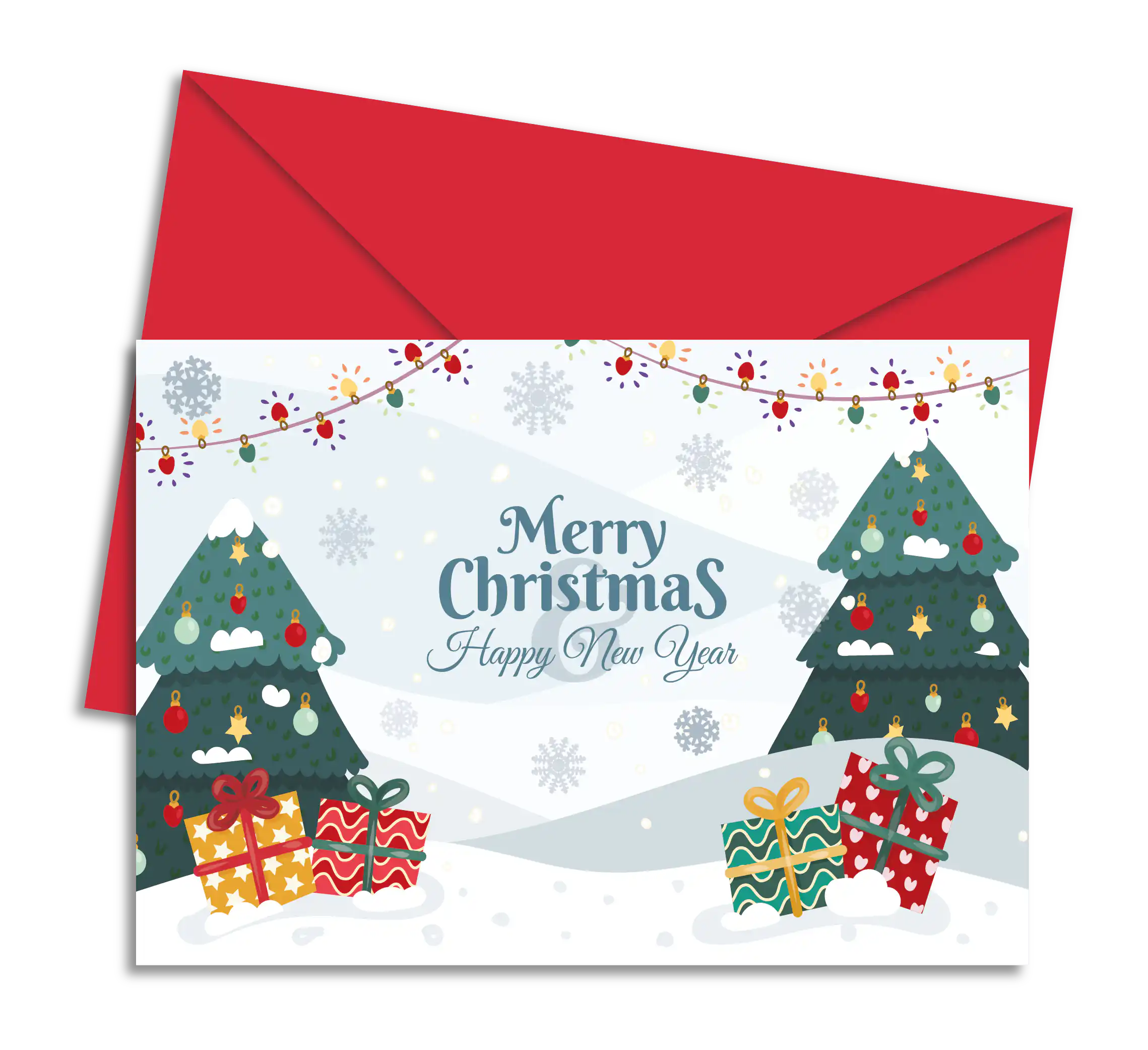 Postal de Natal com Árvores e Presentes | Cucawik