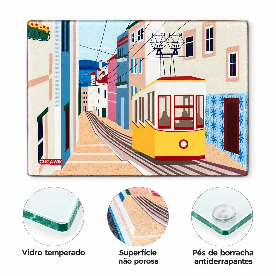 Tábua de Corte de Vidro Temperado Eléctrico Bica Lisboa — características e materiais