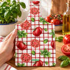 Tábua de Corte de Cerâmica Tomate e Manjericão em ambiente de cozinha