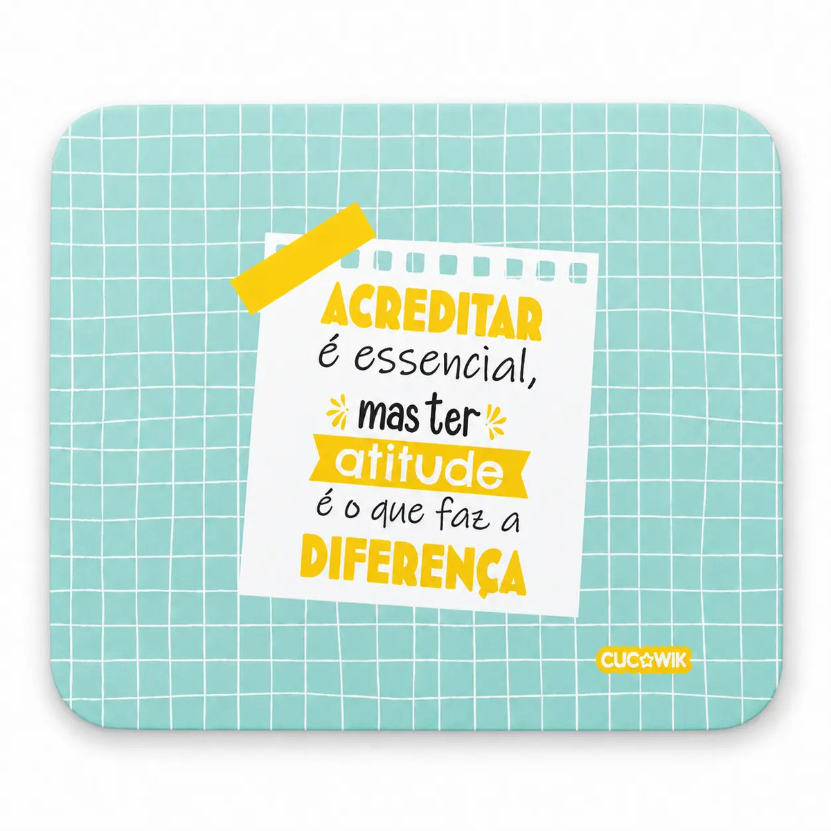 Tapete de Rato Remy com Frase "Acreditar É Essencial Mas Ter Atitude Faz A Diferença"