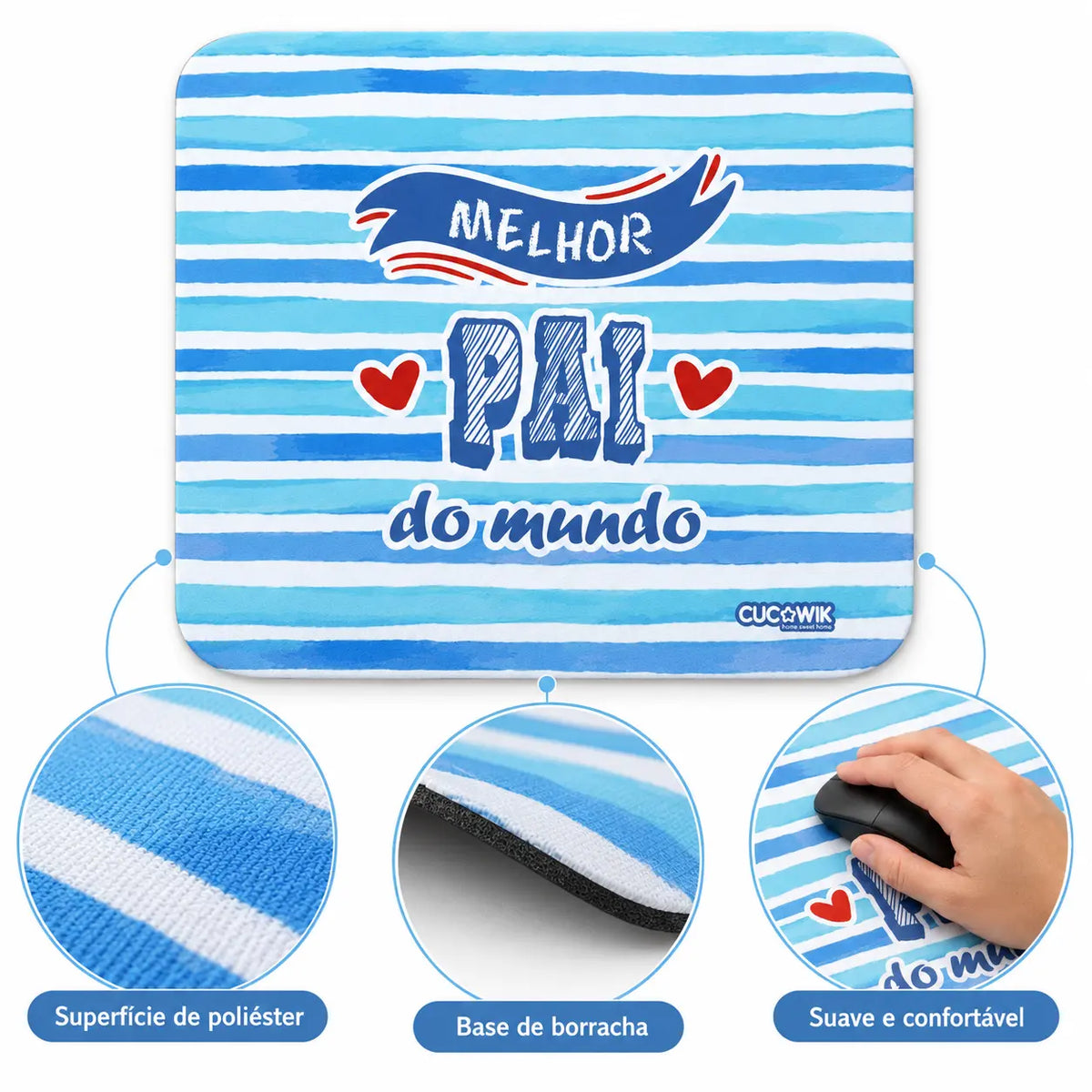 Características do tapete de rato com frase Melhor Pai do Mundo – tecido de poliéster