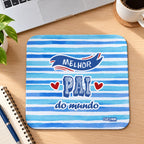 Tapete de rato com frase Melhor Pai do Mundo em ambiente de escritório