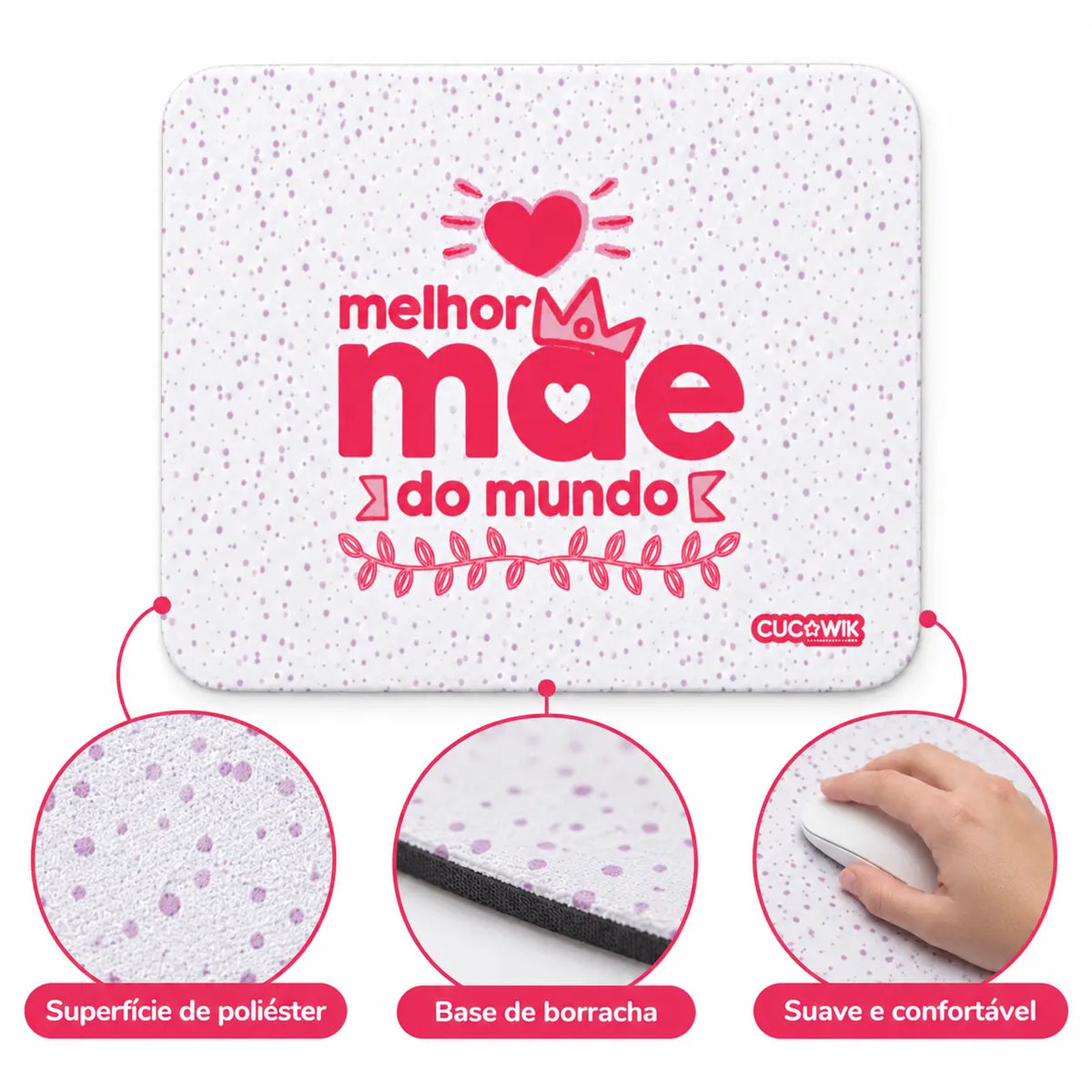 Características do tapete de rato com frase Melhor Mãe do Mundo – tecido de poliéster