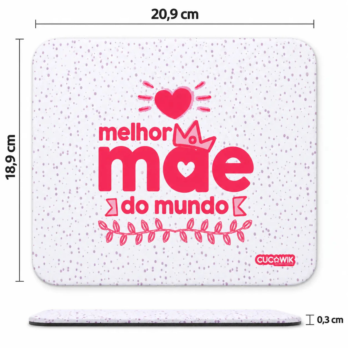 Medidas do tapete de rato com frase Melhor Mãe do Mundo – 20,9 × 18,9 × 0,3 cm