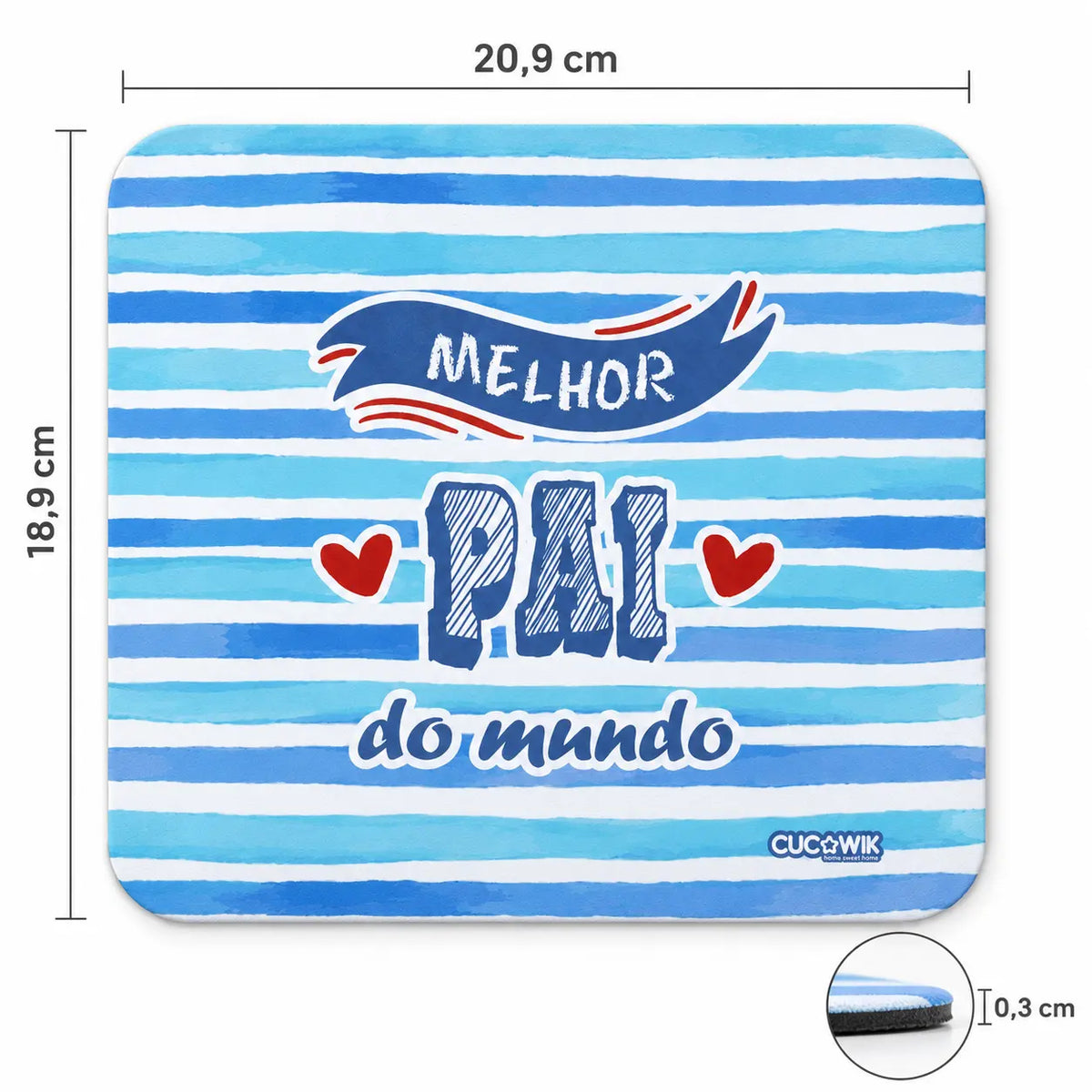 Medidas do tapete de rato com frase Melhor Pai do Mundo – 20,9 × 18,9 × 0,3 cm